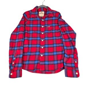 Vtg Hollister Y2K Mens Flannel L Pacific Merchants Red Blue Plaid Lumberjack Cas